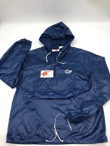 Vintage 90s 3 Strikes Blue Nylon Rain Jacket w/ Hood (Small) "The Cosby Show" - Picture 1 of 9