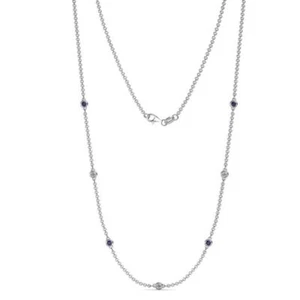7 Stone Blue Sapphire and Diamond 1/3 ctw Station Necklace 14K Gold JP: 45549 - Picture 1 of 5