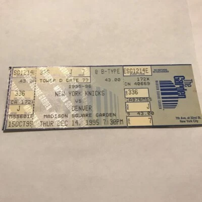 1995 NY Knicks UNUSED FULL Ticket Stub vs Denver Nugget Dec 14, 1995 EWING 30 Pt - Image 1 of 3