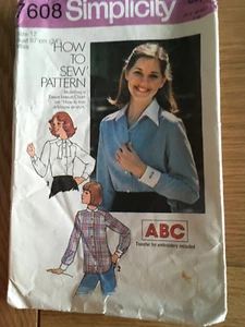 1976 ORIGINAL SIMPLICITY Sewing pattern 7608 women blouse size 12 CUT FREE P&P - Picture 1 of 3