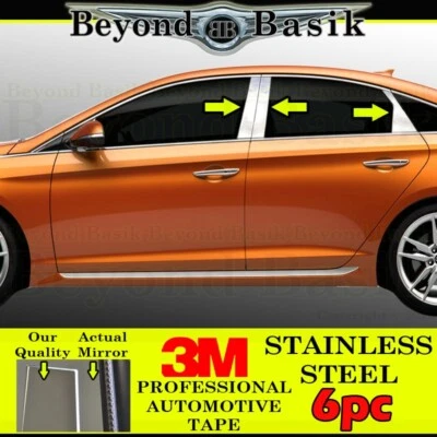 2015-2019 Hyundai Sonata Chrome STAINLESS STEEL Pillar Post Trim COVERS 6pcs - Image 1 of 3