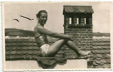Abstract Rare Vintage Bikini Photo Lady Woman on the Roof Chimney Sunbathing