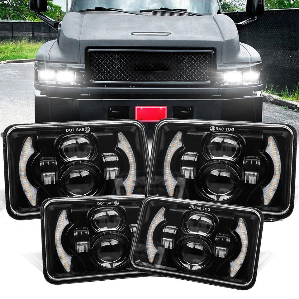 4PCS Fit GMC C4500 C5500 Topkick 2003-2009 DOT 4x6" LED Headlights Hi/Lo Beam H4 - Image 1 of 4
