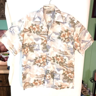 VTG MEN'S PIERRE CARDIN SAILBOAT ISLAND FLORAL 100% COTTON HAWAIIAN SHIRT SIZE L - Image 1 of 4