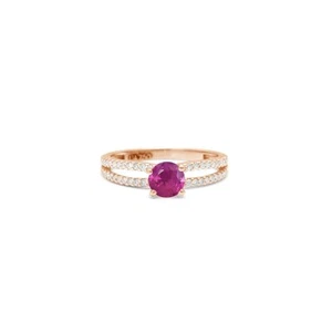 Natural Burma Ruby and Diamonds Solitaire Engagement Ring 18k Solid Gold - Picture 1 of 6