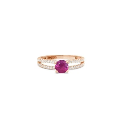 Natural Burma Ruby and Diamonds Solitaire Engagement Ring 18k Solid Gold - Image 1 of 4