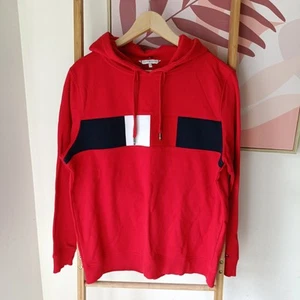 Tommy Hilfiger Womens Stella Red Hoodie L Jumper Sweatshirt Hooded Logo EUC - Picture 1 of 6