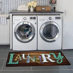 Wood Printed Laundry Room Mat Non-Skid Rug Carpet Farmhouse Washhouse Mat Run... - Picture 1 of 9