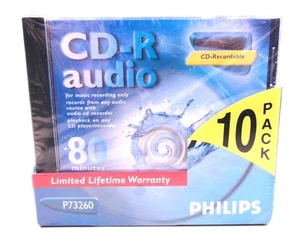 Philips CD-R Audio 10 Pack NEW SEALED 80 Minutes P73260 CD-Recordable Jewel Case - Picture 1 of 4