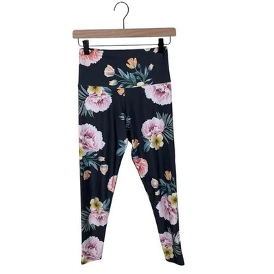 Onzie Flow Sacred Garden Leggings Black Floral Women's Size S/M Workout Yoga - Image 1 of 4