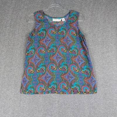 CAMISETA SIN MANGAS CASUAL CORNER MUJER DE COLECCIÓN AZUL MULTICOLOR CACHEMIR 100% SEDA TALLA MEDIANA Foto 1 de 4