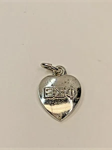 Vintage 925 Sterling Silver 1961 Beta Sigma Phi Heart Minimalist Charm Pendant - Picture 1 of 7