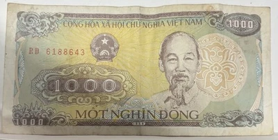 VIETNAM Serial #RD618864 1988 OLD VG CIRCULATED  OLD 1000 DONG BANKNOTE - Image 1 of 3
