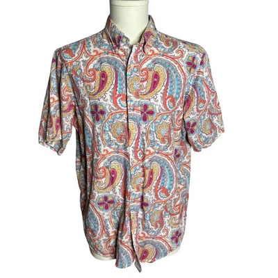 Daniel Cremieux Button Down Linen Shirt M White Tailored Fit Paisley  - Image 1 of 4