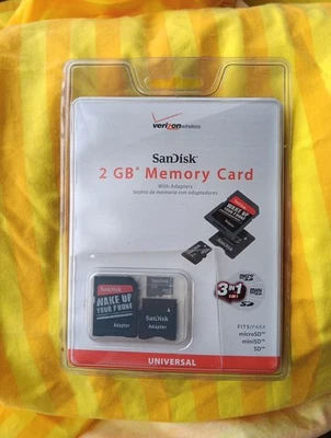 NEW Sandisk 2GB Memory 3 in 1 MicroSD Card with Adapters For SD and miniSD RARE - Image 1 of 2