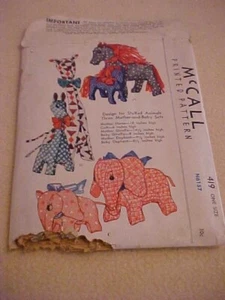 1936 McCall Muster Stofftiere Mutter und Baby Sets 419 KEINE KOPIE - Bild 1 von 8