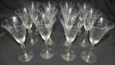 Seneca Stem 190 Set of 12 Water Goblets - Cut Floral w/Faceted Stem - Image 1 of 4