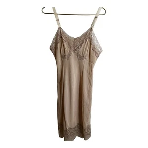 Vintage Slip Nude Lace Knee Length Size M Lingerie SEE - Picture 1 of 9