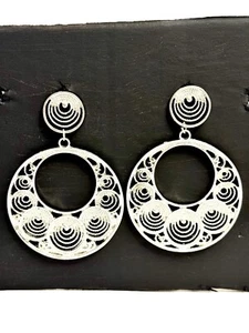 Silver Glitter Round Large Round Creole Hoop Earrings 30mm - Picture 1 of 9