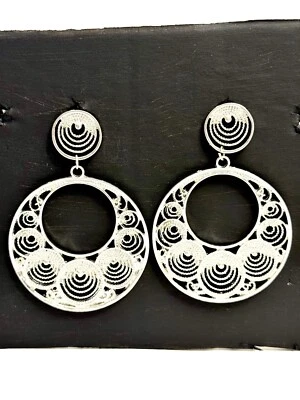 Silver Glitter Round Large Round Creole Hoop Earrings 30mm - Image 1 of 4