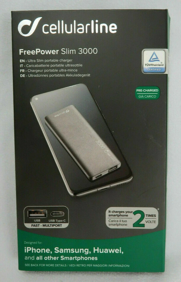CARICABATTERIA Rapida POWER BANK Originale CELLULARLINE FREEPOWER SLIM 3000 mAh - Immagine 1 di 4