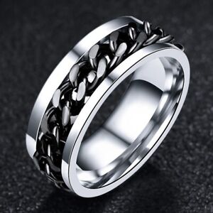 Black Chain Ring Stainless Steel Rings Hip Hop Jewelry for Mens Womens Size 11