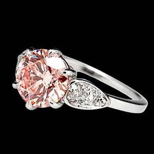 Diamond Ring IGI Fancy Vivid Pink Round 2.25 Ct Lab Grown 18K White Gold Ring - Picture 1 of 10
