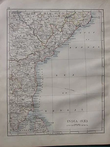 1900 VICTORIAN MAP ~ INDIA SOUTH EAST MADRAS CEYLON PONDICHERRI NIZAM'S - Picture 1 of 1