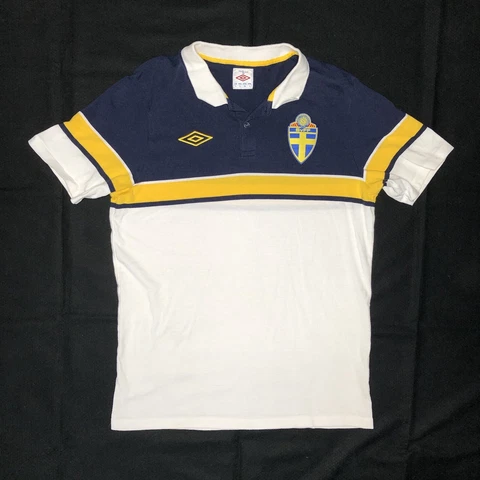 Sweden MNT Svenska SVFF Umbro Blue White Yellow Logo Polo Golf Soccer Shirt L Cover