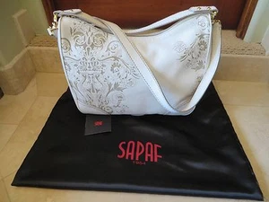 Neu SAPAF authentische handgefertigte Designer Handtasche Italien Hobo weiß mit hellbraunen Werkzeugen - Bild 1 von 12