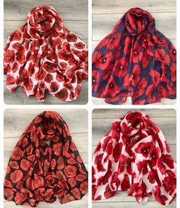 Mohn Blumenmuster Erinnerungstag Viskose großer Damenschal Schal Schal Sarong Halstuch - Bild 1 von 16