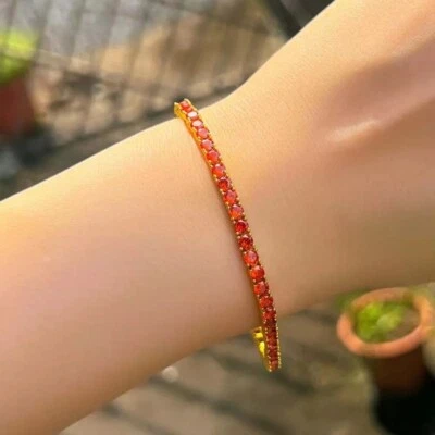 Pulseiras Tennis Link 3 mm 6 ctw opala de fogo criada em laboratório folheada a ouro amarelo 14K - Imagem 1 de 4