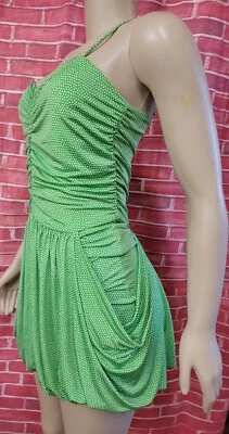 Baby Phat sexy low cut polka dot Green Stretchy bubbled hem Dress Sz M #F - Image 1 of 4