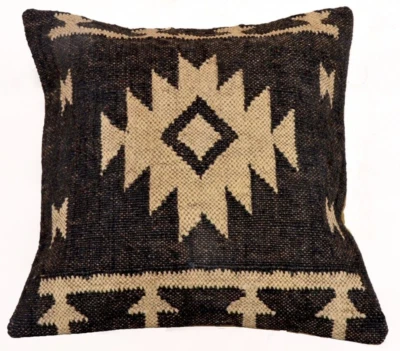 Handmade 18x18" Jute Kilim Cushion Cover Indian Vintage Pillow 18x18 Rug Boho - Image 1 of 3