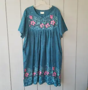 Anthony Richards MuMu Womens 3X Blue Pink Floral Kaftan House Dress Pockets - Picture 1 of 8