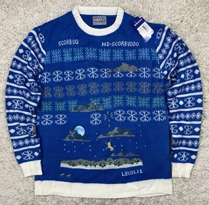 Space Invader Holiday Sweater Men's XXL 2XL Blue Christmas Snowflake Rudolph NWT - Picture 1 of 13