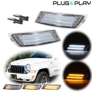 For 05-07 Jeep Liberty Clear Lens Front Corner Dynamic Amber LED Signal DRL Lamp - Picture 1 of 12