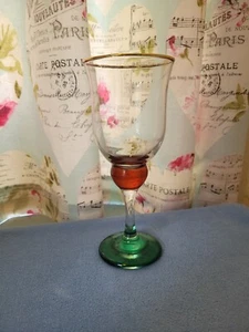 Amber And Green Wine Glass With Gilt Rim - Picture 1 of 5