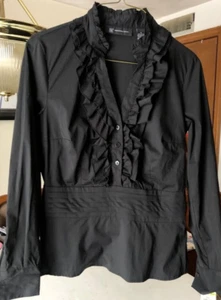 INC International Concepts Women's Black Ruffle Blouse Top long sleeve Brand New - Picture 1 of 7