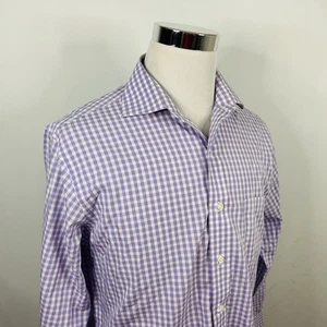 Brooks Brothers 16 33 Regent Non Iron Dress Shirt Purple White Plaid Cotton - Foto 1 di 5