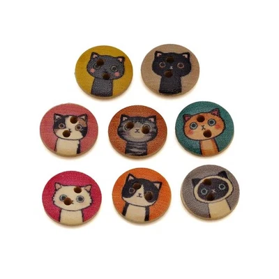 50PCS Cat Print Wood Buttons, 2-Hole, for DIY Sewing Crafts 15mm - Image 1 of 4