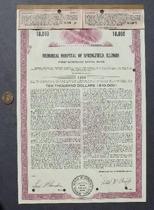 1969 Springfield Illinois Memorial Hospital First Mortgage Bond Certificate ---- - Picture 1 of 1