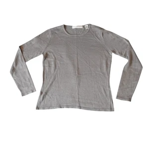 Valerie Stevens Petites Gray Pure Silk Long Sleeve Crew Neck Top PS - Picture 1 of 7