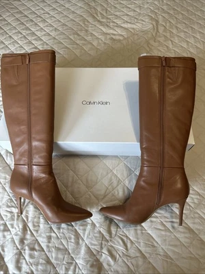 Calvin Klein Glydia Cow Silk Cognac 8.5 knee high Boot - Image 1 of 4