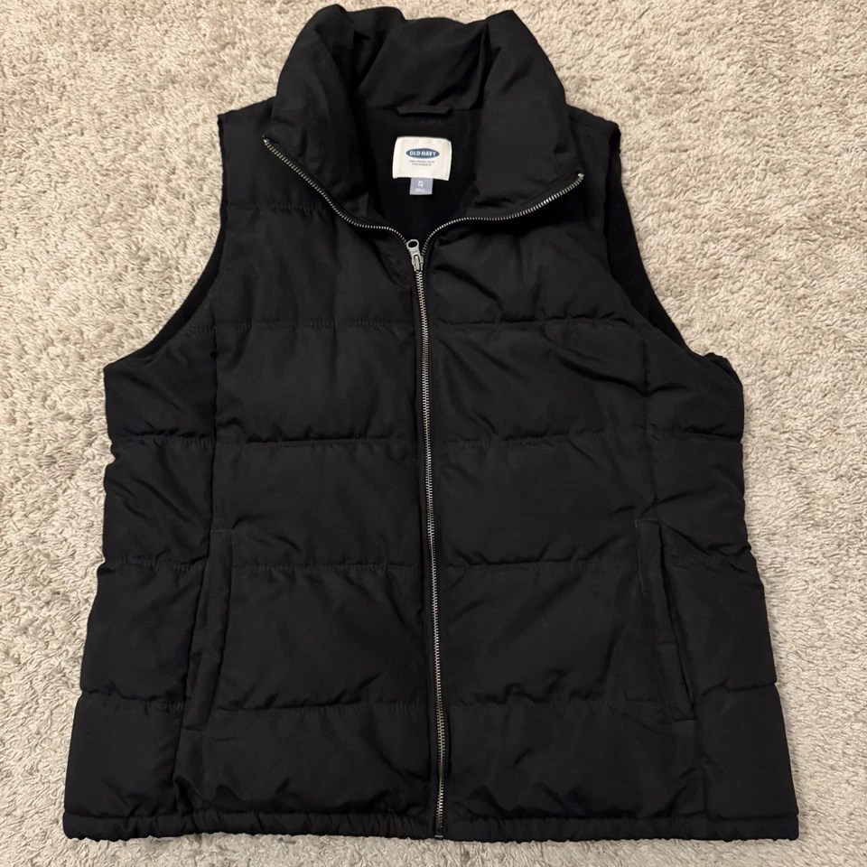 Chaleco acolchado azul marino antiguo sin escarcha para mujer XL forrado de lana negro al aire libre Foto 1 de 4