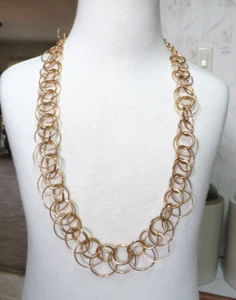 VINTAGE JOAN RIVERS GOLDTONE LARGE CIRCLE HOOPS CHAIN NECKLACE 27-30" - Picture 1 of 11