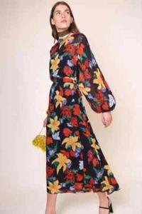 NUOVO MAXI ABITO MIDI IN CHIFFON FLOREALE CON CINTURA DA GIARDINO RIXO FREE PEOPLE PIA LILY US 4 - Foto 1 di 7