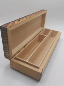 Vintage Handcrafted Wooden Pyrography Pencil Box - Picture 1 of 8