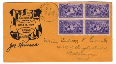 #855 Béisbol Centenario 1939 FDC - Planty #3 Primeros Orioles de Baltimore Foto 1 de 2