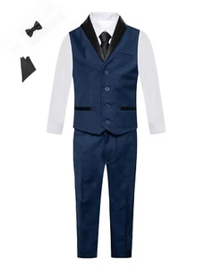 Magen Kids Boys Formal Tuxedo Vest set in Navy  set of 6pcs size 1-14 4 buttons - Picture 1 of 1